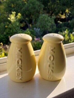 Disney Mickey Mouse Ceramic Salt and Pepper Shakers Set Brand New Pastel Yellow